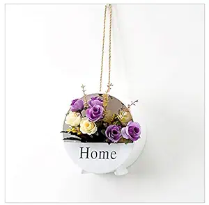 The Round White Plastic Wall Planter, Dedoot Wall Mounted Flower Basket Planter with Rope Vintage Wall Hanging Flower Pot Stand Plant Holder Home Decor