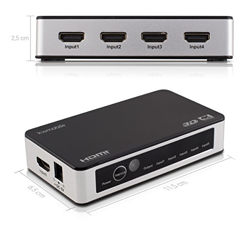 kwmobile 5in1 5 Port HDMI Switch Verteiler – Full HD 3D 4k fähig mit Fernbedienung – CEC 2160p Full HD – Inkl. Fernbedienung und Netzteil - 2