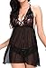Vilania Damen Nachtwäsche Sexy Nachtzeug V-Ausschnitt Spitze Transparent Kleid Set Black,UK-TXZ9042-Black-XL