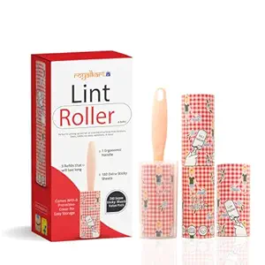 Royalkart 1 Lint Roller with Cover 60 Sheet & 3 Refills 60 Sheets Each for Dog Hair Removal, Dust Free Clothes & Furniture