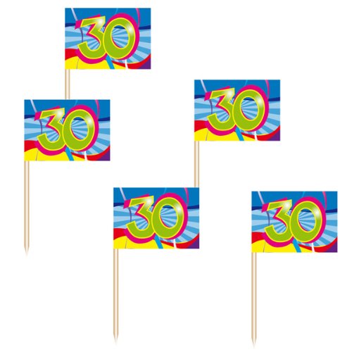50x Partyspießer Fahne Deko-Picker Geburtstag Zahl 30