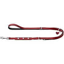 HUNTER Verstelbare Hondenriem LOVE, Kleur: Rood/zwart, zacht nappaleer, 3-voudig verstelbaar, ingenaaide hartjes, hoogwaardige afwerking, Made in Germany, maat 13/200