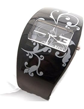 MAVIS Modische Damen Spangen-Uhr Schwarz mit Tatoo-Ornamenten 04897008