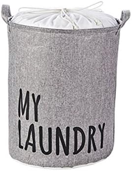 Saint Kaiko Cotton Laundry Hamper Foldable with Lid Laundry Basket Laundry Bin Round Storage Basket Dirty Clothes Holder for Nursery Toys Clothing (Grey)