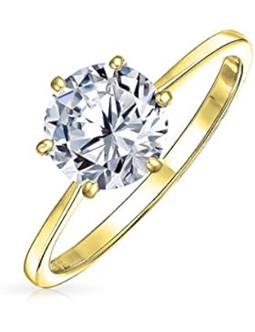 Gold Plated 925 Silver Round CZ Solitaire Engagement Ring