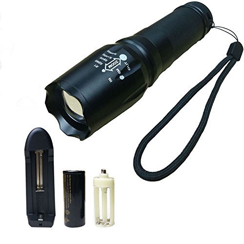 Bosdontek 1000LM Wiederaufladbare Cree T6 XML LED justierbare Fokus-Fackel 10 W 5 Lichtarten mit 26650 Batterie und Lade Bar, Wasserdichte Camping Taschenlampe LED zoomable Handleuchten