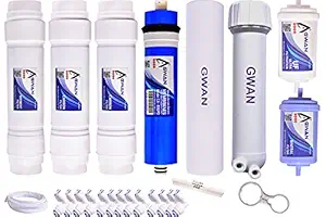 GWAN H TECH India Ro Service 1 Membrane 2 Post Carbon 1 Sediment with 1 UF Membrane1 Mineral 1 Housing Set 1 Key White Pipe and connectors for All Type of Water Purifier (1/4