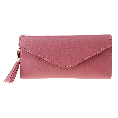 Preisvergleich Produktbild P Prettyia Frauen Mädchen Lange Reißverschluss Geldbörse Groß Geldbeutel Brieftasche Kreditkartenetui Clutch Wallet Portmonnaie mit vielen Kartenfächern - Dunkelpink