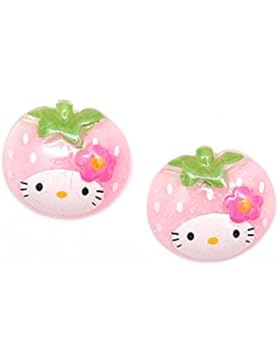 Idin Ohrclips - Hellrosa Erdbeeren mit Katzenkopf und Glitzer (ca. 18 x 18 mm)