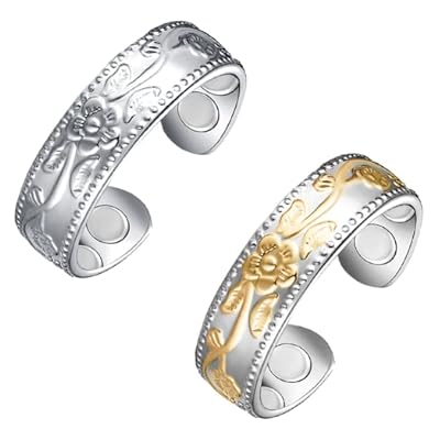 Vicmag 4x Strength Magnetic Copper Rings For Women With 3500 Gauss Magnets 100% Solid Pure Copper Adjustable With Jewelry Gift Box 2pcs (silver & Silver Gold Plum)