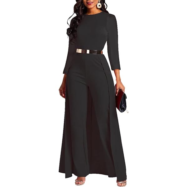 CUPSHE Combinaison Pour Femme Avec Col En V Plongeant Et Manches Longues Bouffantes - Jambe Large - Élégante Combinaison Avec Poches, Noir , XL