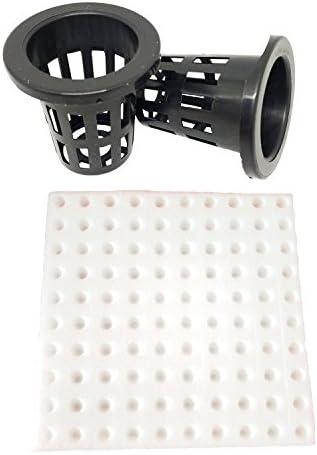JpGdn Hydroponics Net Pots with Sponges Garden Mesh Cups Seed Growing Media Cubes Sponges and Black Plastic Basket Plant Growth Accessories Pack of 100