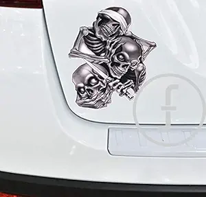 fingerz Nothing Hear Speak See No Evil Skull Graphics 3D Sticker for Car Body Exterior Sports Decal 15 x 17 cm (Pack of 2)