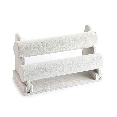 Preisvergleich Produktbild FTI-Ausstellungsstand Schwarz / Grau Schmuck Schaufenster Display Ständer 2 Ebenen Samt Armband Halter Uhr Halskette Schmuck Turm Desktop Schmuck Organizer für Zuhause Organisation (Farbe : Gray)