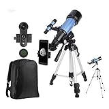 ★ Mejor observación: el telescopio con prisma diagonal de 45 ° en diagonal logra imágenes erectas. En o cerca de un período de luna llena, la luna es demasiado brillante para ver los detalles debido al efecto de foco del telescopio. Por lo tanto, el filtro lunar mejora la observación. El trípode giratorio de 180 ° en dirección horizontal y de 180 ° en dirección vertical proporciona ángulos de visión ajustables.