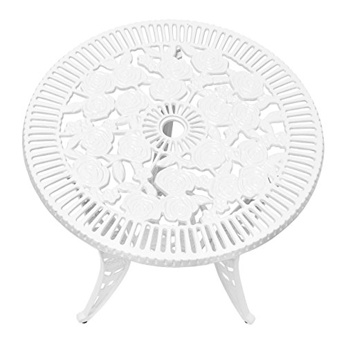 Relaxdays Bistrotisch HBT 64 x 50 x 50 cm Gartentisch aus Aluminium Tisch für Terrasse und Wintergarten Gartenmöbel im Jugendstil mit Blumen Muster, weiß - 