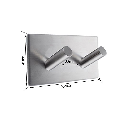 Weare Home Modern Stil Doppel Wandhaken Handtuchhaken Badezimmerhaken Küchehaken aus 304 Edelstahl 3M Klebstoff ohne Bohren Rostfrei Aufhänger Haltbar Badzubehör Badaccessoires Dekor für Küche - 2
