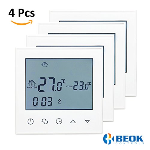 Preisvergleich Produktbild BEOK tds21-wp Fußbodenheizung Wasser Heizung digital Raumthermostat Thermostat mit Touchscreen, programmierbar Temperatur Controller AC200–240 V 3 A, 4 Stück, weiß, 230.00 voltsV