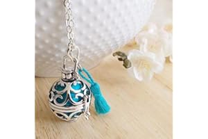 NAÏRIS BIJOUX Bola de Grossesse en argent avec chaine. Cage arabesques, bille bleu turquoise, avec pompon bleu turquoise. Modèle Lestari