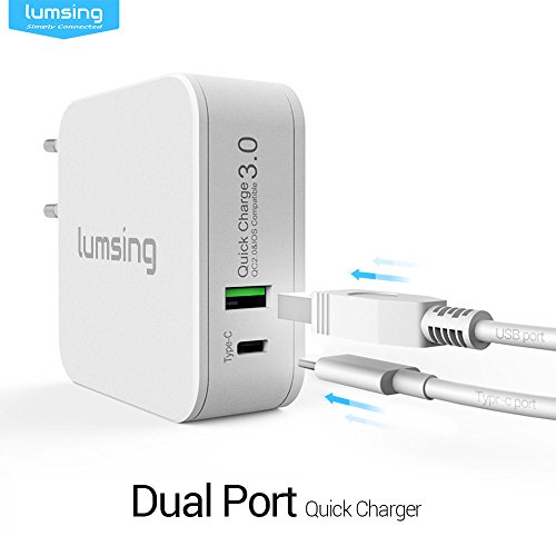 Lumsing Dual Port Quick Charge 3.0 und Typ-C Wandladegerät für Apple Macbook, Google Nexus 6P, HTC 10, Galaxz S7, LG G5 und andere Geräte(Weiß) - 7