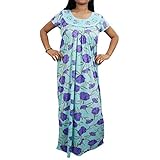 Indiatrendzs Women Nighty Hosiery Floral Blue Sleepwear Maxi Night Gown Chest-42"