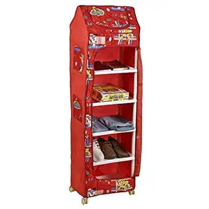 Archana Plastic Multipurpose premium Baby Almirah Wardrobe Cupboard Clothes Storage Organizer Toy Box for Living Room Bedroom (6 Shelf, Red)