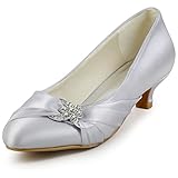 Tipo del talón:Mini tacón ElegantPark EP2006L Mujer Punta Chiusa Mini Tacón Zapatillas Rhinestones Plisado Satén Fiesta Zapatos de Boda Plateado 35