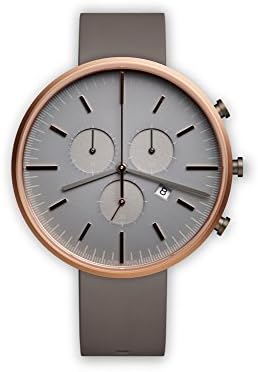 Uniform Wares M42 PVD Rose Gold Nitrile Unisex Quartz Watch with Grey Dial Chronograph Display And Grey Rubber Strap