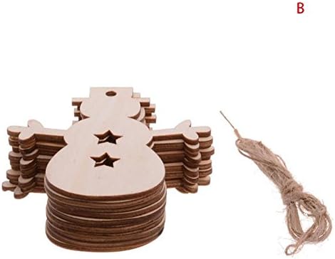 BeautyBouse 10Pcs Wooden Christmas Snowman Natural Wood Chips Tag Xmas Tree Hemp Hanging Pendant Art Craft Decoration