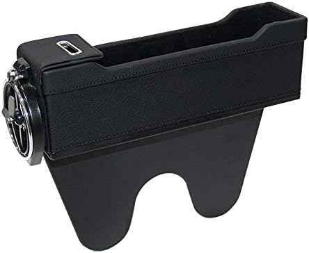 Console Side Pocket with Coin &amp; Cup Holder, Car Seat Organizer Caddy Slit Gap Filler PU Leather, Stop Before It Drops (Black, Driver's Side)