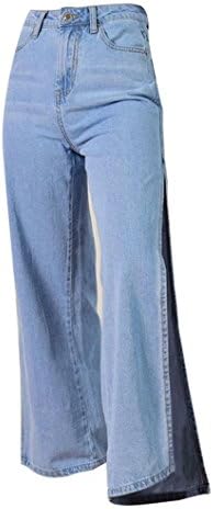 Women'S Jeans Disco High Waist Denim Loose Straight Trouser Zipper Pocket Split Fork Elasticity Pants , Blue , 36