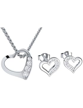 Schmuckset Herzkette Silber und Herz Ohrringe von AMOONIC mit SWAROVSKI Zirkonia Silber 925 *inkl. LUXUSETUI*...