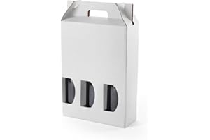 ONLY BOXES Pack 10 cajas estuche de cartón para 3 botellas de vino, cava, champagne o licor color blanco. Modelo automontable de caja con ventana para embalaje botellas muy original, AMA727