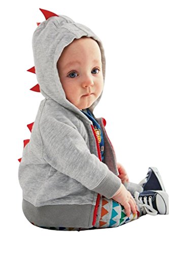 Autumn Baby Boys Grey Cotton Long Sleeve Dinosaur Zip Up Hoodies Jacket