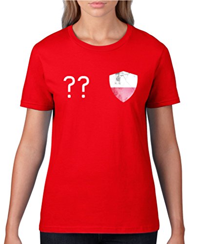 Comedy Shirts – Polen Trikot – Wappen: Klein – Wunsch – Damen T-Shirt – Rot / Weiss Gr. S