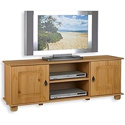 IDIMEX Meuble TV Belfort Banc télévision de 134 cm en Bois Style Campagne avec 2 Portes et 2 niches, en pin Massif Finition teintée et cirée