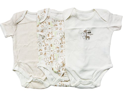 OCTAVE® Baby Short-Sleeved Body Suits. Pack of 3. 100% Cotton - Size: 6-9 Months, Colour: Cream