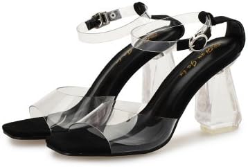 SUHANG sandals The High-Heel Shoes Female Fish Mouth Slotted Strap Night Crystal Bold And Transparent Sandals ,39, Black