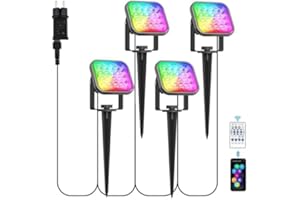 NATPOW Iluminación LED para Jardín, Focos Led Exterior RGB con Piqueta de Tierra con Bluetooth APP, 12 Modos Colores, IP65 Impermeable, Decorativa de Jardín para Sendero Césped Jardí