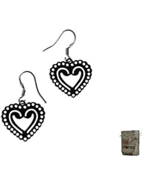 Original Enez Edelstahl Herz Ohrringe Ohrhänger Silber farbig 3,5 cm R3038 + Geschenkbeutel