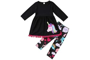 Geagodelia Abito da Bambina Unicorno 2PZ T-Shirt a Maniche Lunghe Top + Pantaloni Lunghi Leggings Set di Abiti 2-7Anni Cartoon