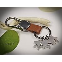 Schlüsselanhänger, Leder, Edelstahlanhänger mit Gravur