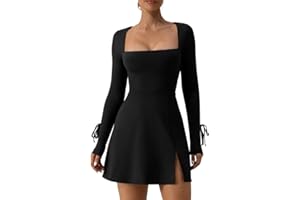 RPAEOY Damen Kleider Bodycon Mini Flare Langarm Eng Kurz Schlitz Kleid Stretch Sexy Dress De Bleistift Minikleid Kurzkleid Kleid für Club Party Abend