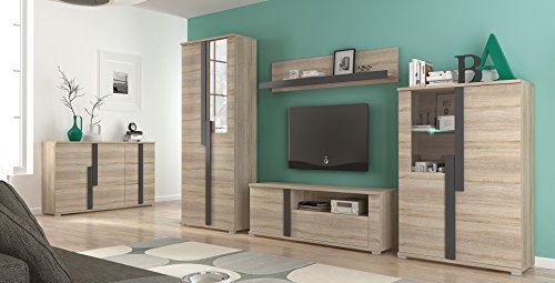 Wohnwand mit Sideboard Wohnzimmer Komplett MARKUS Sonoma Eiche mit Beleuchtung