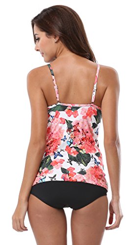 ALove Damen Tankini Set Blumen Print Two Piece Mit Schwarzem Bikinislip - 5
