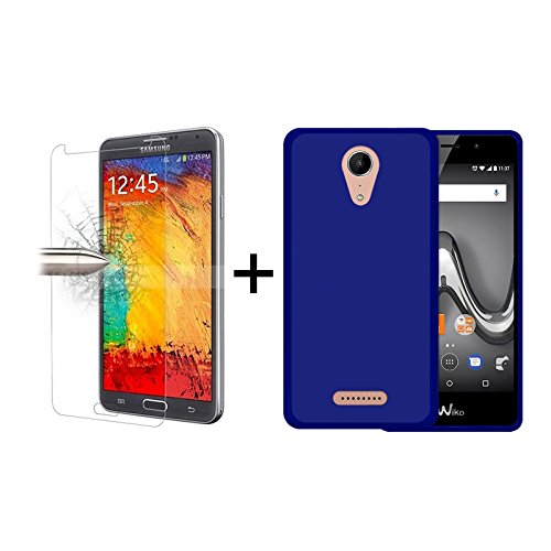 TBOC Pack  Funda de Gel TPU Azul   Protector Pantalla Vidrio Templado para Wiko Tommy 2  5 0 Pulgadas    Funda de Silicona Ultrafina y Flexible  Protector de pantalla Resistente a Golpes  Ca  das y Ara  azos 