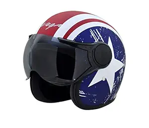 Vega Jet Captain Open Face Helmet (Dull Red and Blue, L)