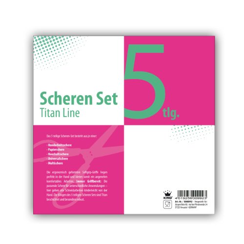 King S992 Multi-Scherenset 5 – teilig mit Titanbeschichtung, rosa / grün - 2