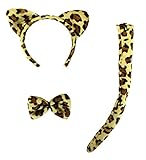 SWT Leopard Animal Print Fancy Dress Set --- Ears & Bow Tie & Tail --- One Size Fits All