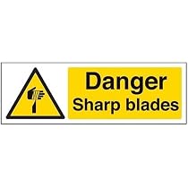 Vsafety Warnschild „Achtung Scharfe Klingen“ – Selbstklebend, 300x100 Mm, Schwarz/gelb Nach EN-ISO 7010